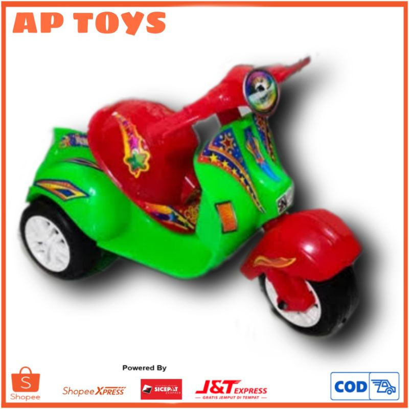 Mainan motor Vespa roda 3 + helm