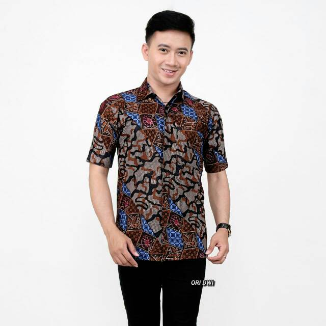 KNJENG Batik Pria ASJ SA HRB026 Kenongo Kemeja Tosca Pendek Pekalongan Padi M L Xl Sogan Tulis ::