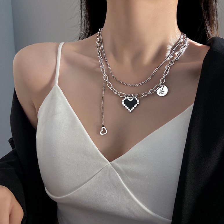 Kalung Rantai Choker Bentuk Hati Kupu-Kupu Warna Silver Untuk Wanita