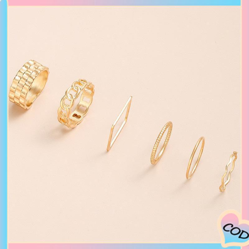 COD❤️ 4pcs / Set Cincin Jari Telunjuk Bentuk Geometris Gaya Retro Untuk Wanita-A.one