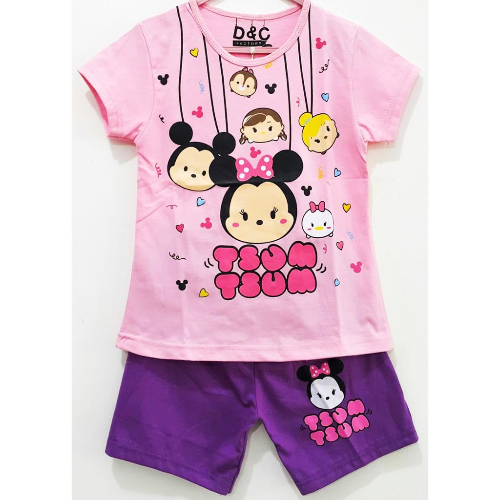 Setelan Baju  anak  cewek usia  1 10  tahun  Tsum2 Garis Pink 