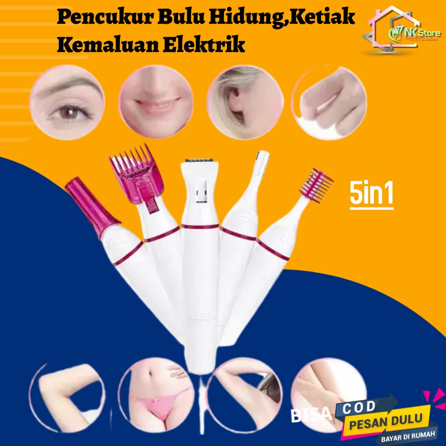 Alat Cukur Pencukur Bulu hidung Ketiak Kemaluan Alis Wanita Elektrik 5in1 Portable