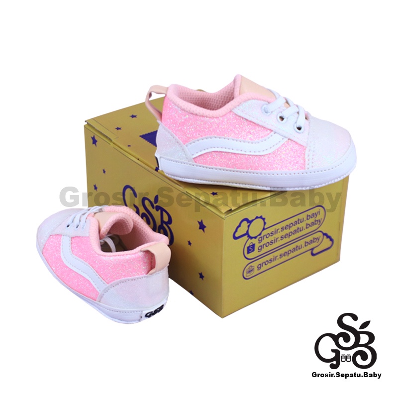 prewalker sepatu bayi perempuan newborn umur 2 - 12 bulan model Fans glitter oldskool