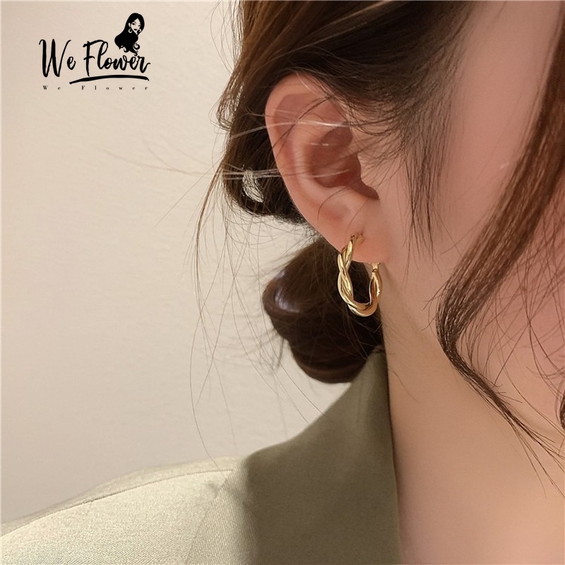 We Flower Korean Geometric Twisted Hoop Earrings for Women Chic Fashion Ear Jewelry