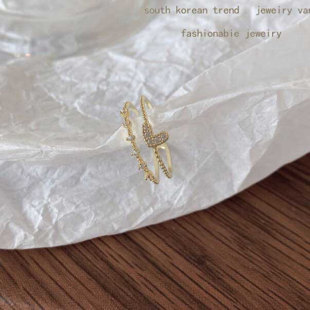 Cincin Wanita Bahan Titanium Steel Lapis Ganda Bentuk Hati Hias Kristal Berlian Untuk Pernikahan