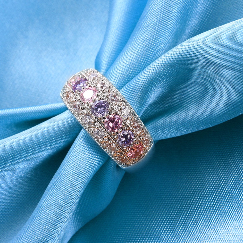 Hu Hu Hu Hu Hu Alat Bantu Pasang Kacamata♡ Cincin Kawin / Tunangan Hias Kristal Cubic Zirconia Warna-Warni Untuk Wanita