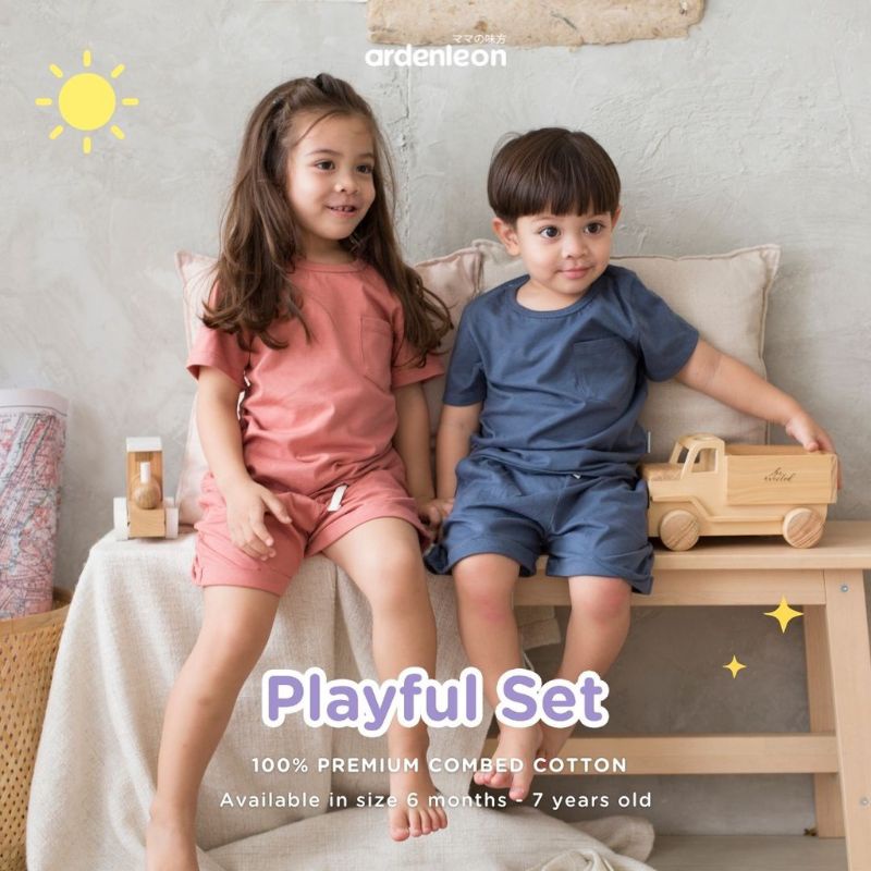 ardenleon setelan pendek  playful set 100% premium combed cotton ,setelan pendek anak ardenleon playful set