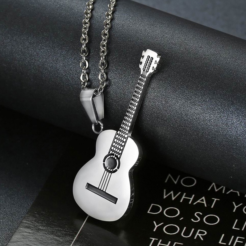 Korean fashion 3 color guitar pendant men and women stainless steel necklace hip hop punk rock jewelry factory wholesale