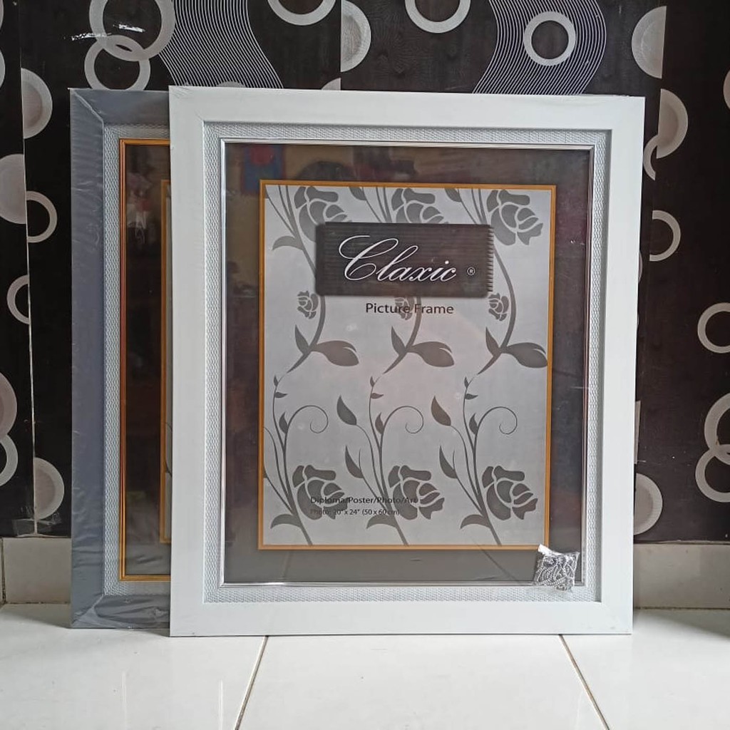 Paket cetak foto 20R/24R (50x60) + Bingkai 5cm ukir linen emas, silver, coklat,hitam,putih