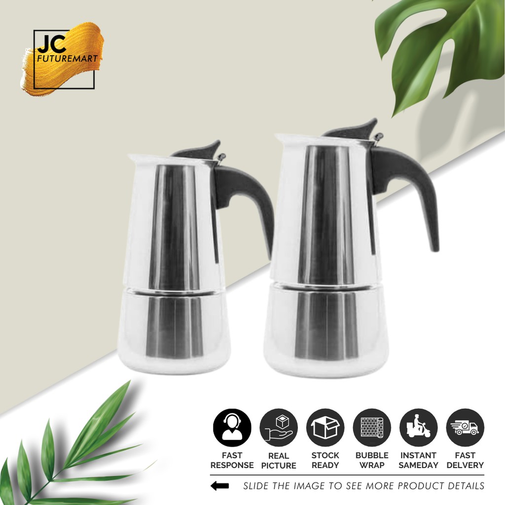 MOKA POT STAINLESS STEEL 4 CUP &amp; 6 CUP - COFFEE ESPRESSO MAKER MOKAPOT