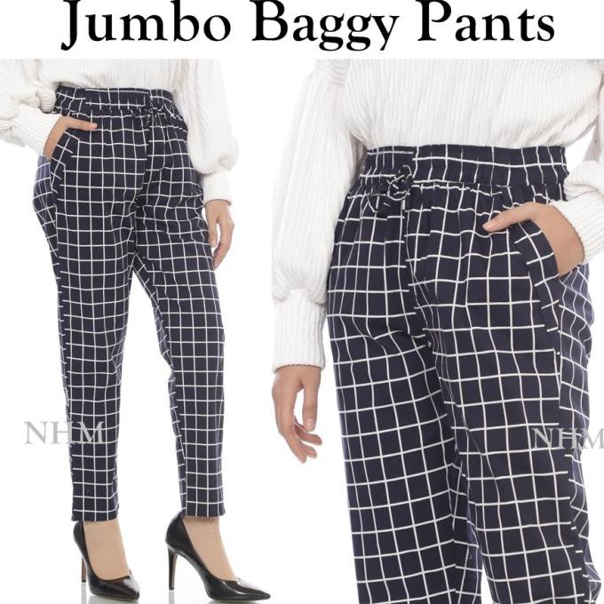 Baggy Jumbo Kotak Premium, Baggy Tartan Pants Jumbo, Celana Wanita