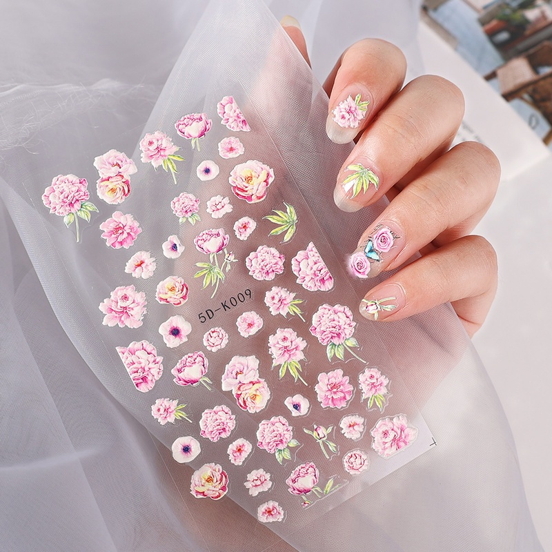 (1 Lembar) (Stiker Kuku) (5D Motif Bunga Warna-Warni Untuk Dekorasi Nail Art / Manicure Diy