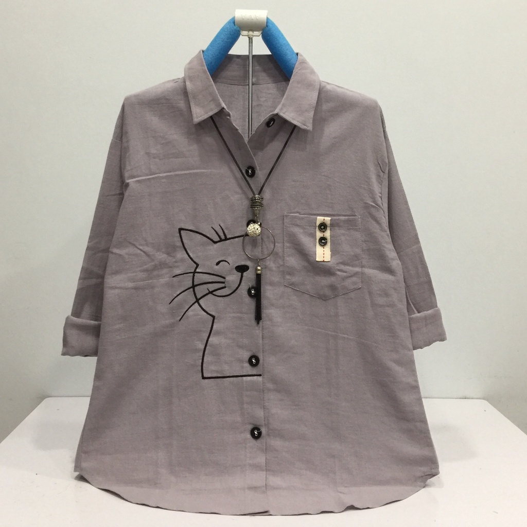 GOLDENBUZZERS B334 ATASAN KEMEJA WANITA KATUN LINEN IMPORT SIZE XL LD 106CM-3