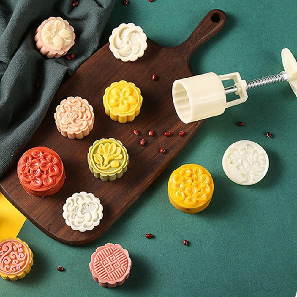 [Elegan] Cetakan Mooncake Bulat Homemade Mid-Autumn Motif Bunga Cetakan Kue Cina