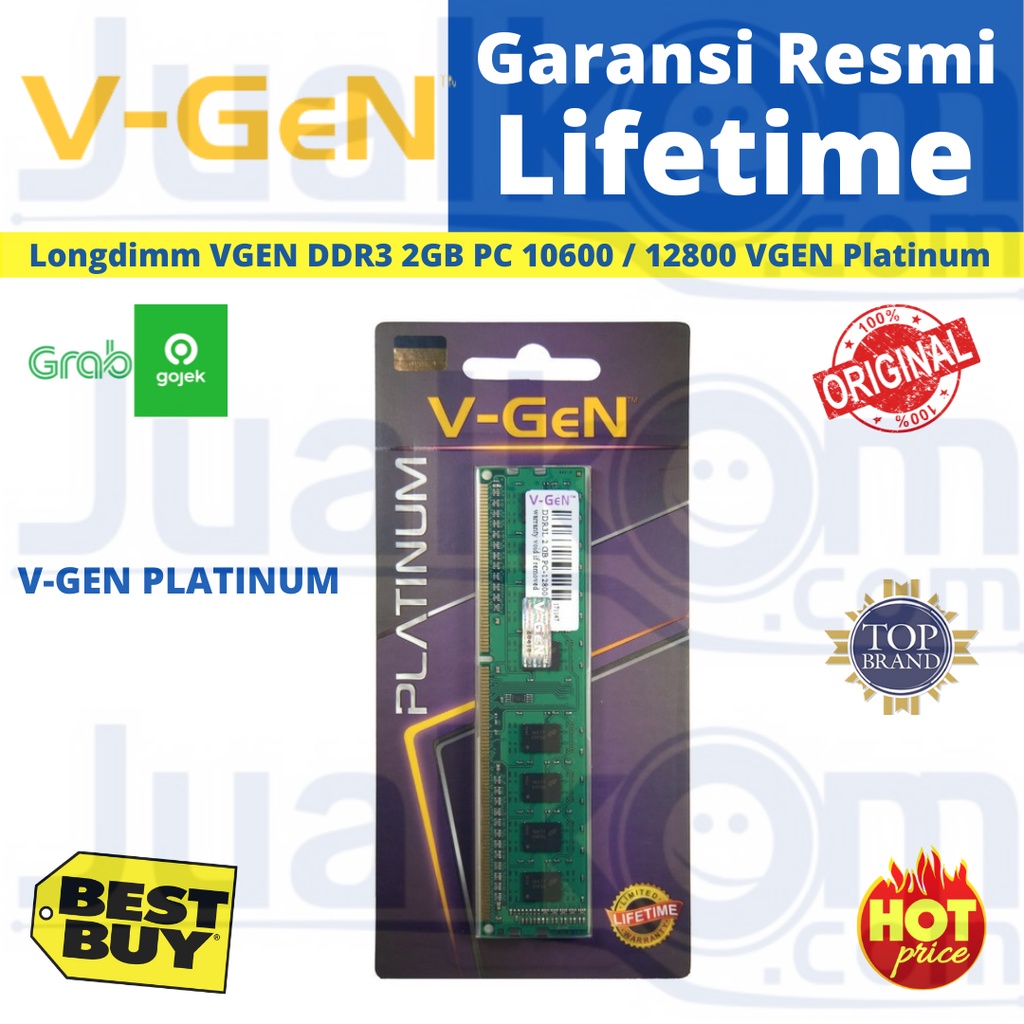 V-Gen DDR3 Longdimm 2GB PC 10600 12800 VGEN (Untuk PC/Desktop) TIPE PLATINUM V GEN