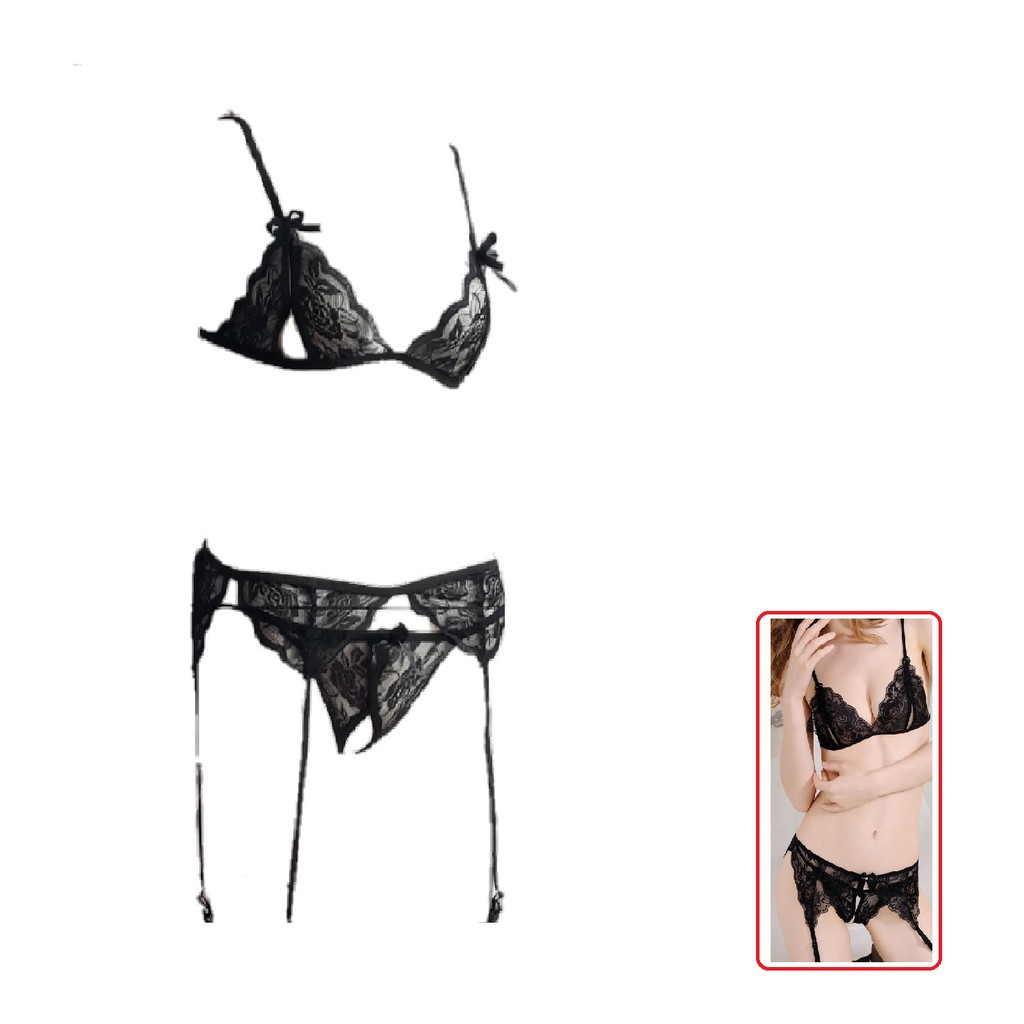 Lingerie Set Open Bra dan Open Cd Gstring Plus Garter