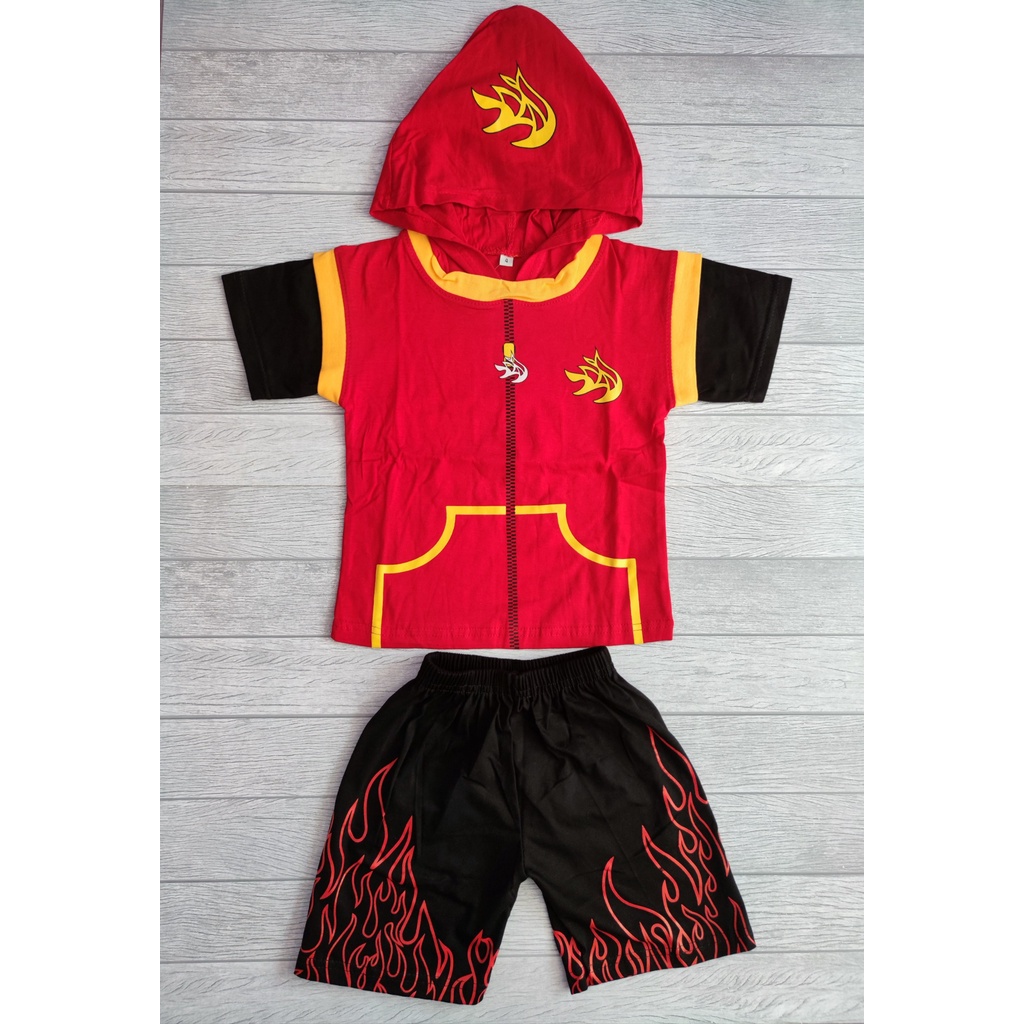 Baju Boboiboy Api Kostum Anak Laki Cowok Setelan Pendek Topi Hodie Karakter 1 - 11 Tahun