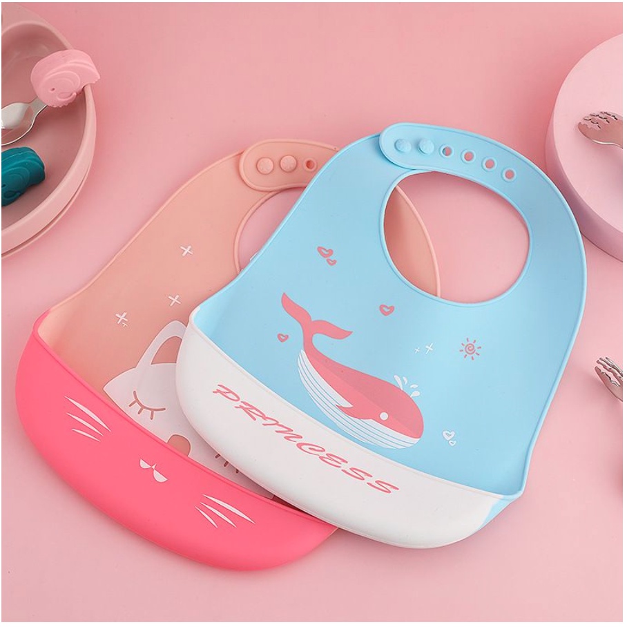 Celemek Bayi Silikon Slabber Bayi WaterProof Anti Kotor Sleber Bayi Baby Bib Silikon Slaber Celemek Makan