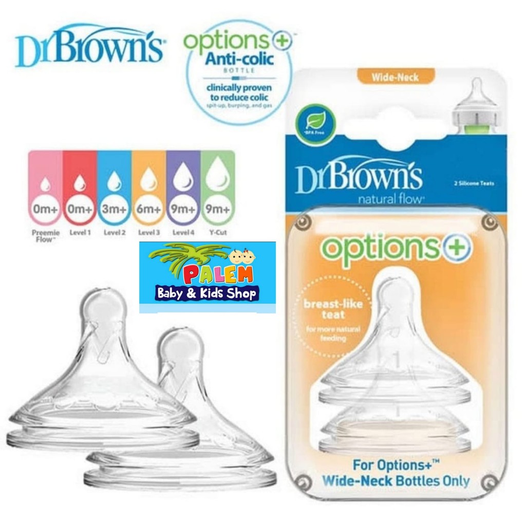 Dr brown's nipple wide neck isi 2 teat dot empeng bayi Dr. Browns Nipple Wide Neck Options+ isi 2+