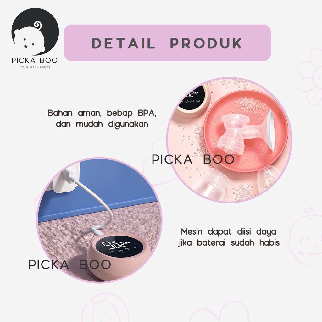 PICKA BOO Pompa ASI Portable Mudah Dibawa Kemana Saja FREE Dot dan Kabel USB