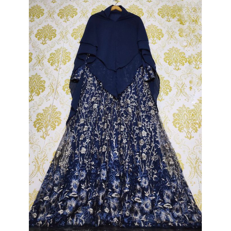 SET GAMIS SYARI BAJU LEBARAN MUSLIM PESTA MEWAH TILE BORDIR BROKAT BUSUI JUMBO KHIMAR PET ANTEM ORI