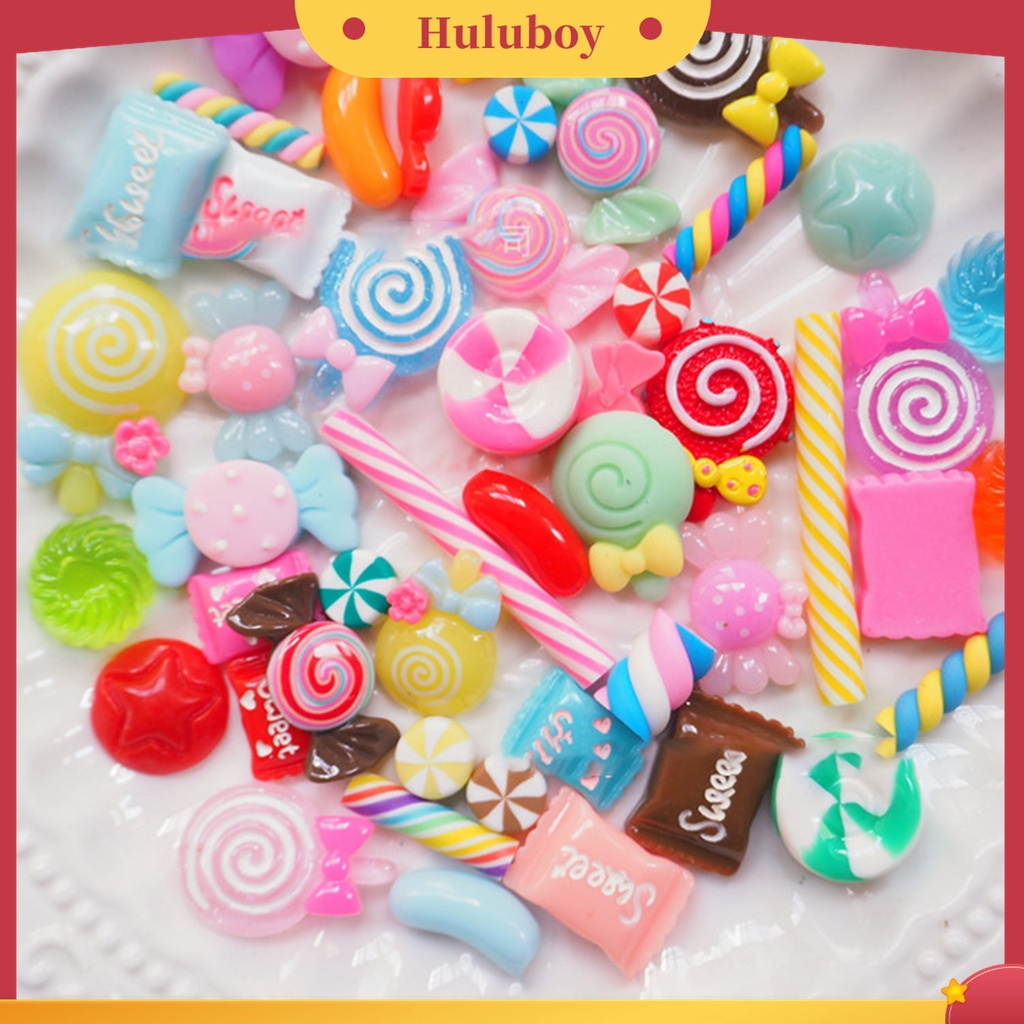 Huluboy Huluboy♡ 30 / 50 / 100 Pcs Ornamen 3D Bahan Resin Akrilik Bentuk Permen Untuk Dekorasi Manicure