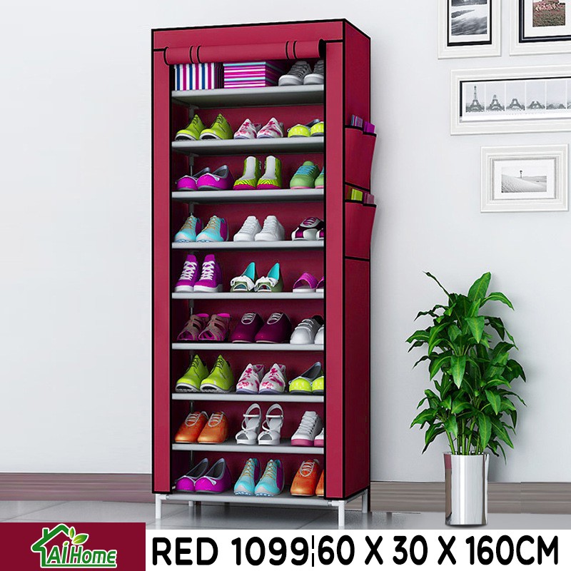 Rak Sepatu 9 Tingkat + Cover Debu Polos Susun 9 Ruang Portable Shoes Rack