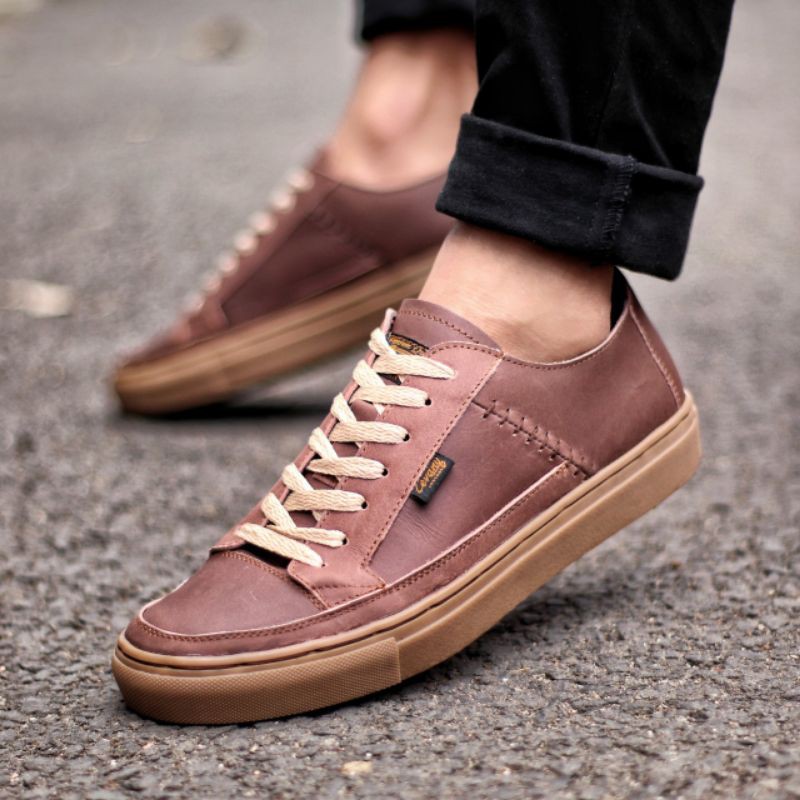 FULL LEATHER DANTE BROWN - Sepatu Sneakers Pria Kulit Asli Original Cevany 38 39 40 41 42 43 44