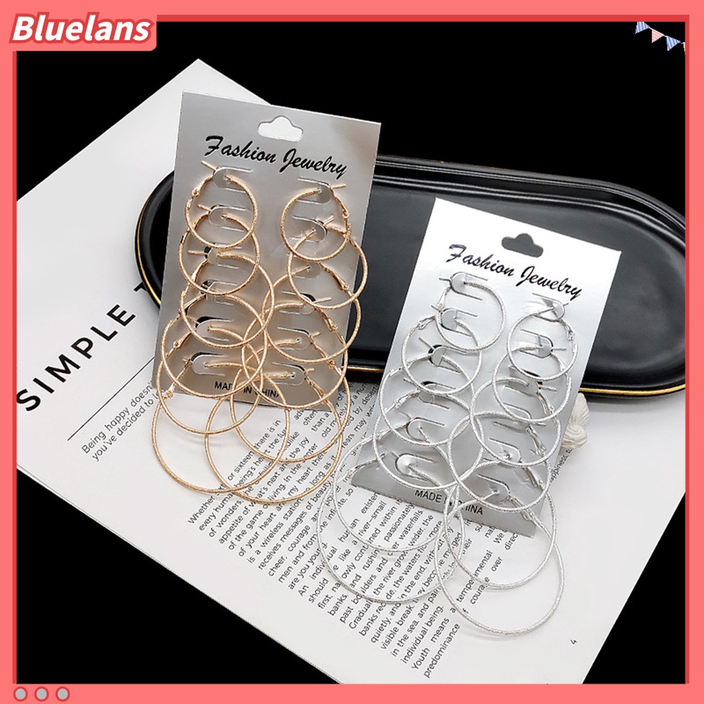 6 Pasang Anting Stud Bentuk Lingkaran Bahan Logam Gaya Punk Untuk Wanita