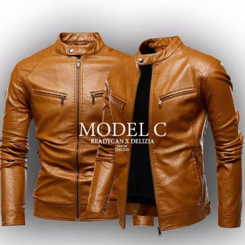 Big size 2XL 3XL 4XL Model C Jaket kulit sintetis pria  Brownie Motor Cowok Original  Asli Touring