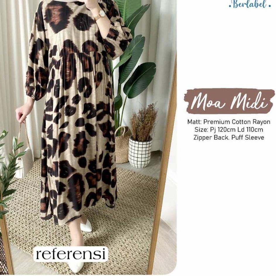 Terlaris.. GAMIS MIDI DRESS RAYON VISCOSE MOTIF MOA BUSUI - TUNIK GAMIS MIDI DRESS RAYON MOTIF LEOPA
