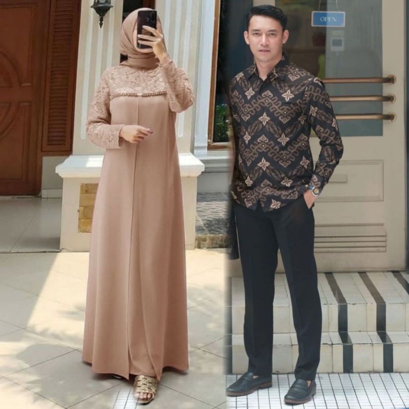 Seroja Maxy aulia maxi gamis seroja tile mutiara dress kondangan terbaru gamis wisuda simple gamis brukat muslimah seragam bridesmaid sarimbitan tunangan seroja dress couple pasangan cewe cowo couple kondangan modern terbaru