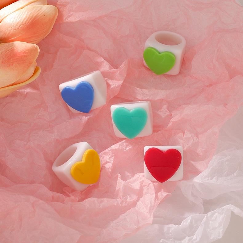 YEEZII Korean Heart Finger Ring Fashion Colorful Resin Rings for Women Accessories Jewelry Gift