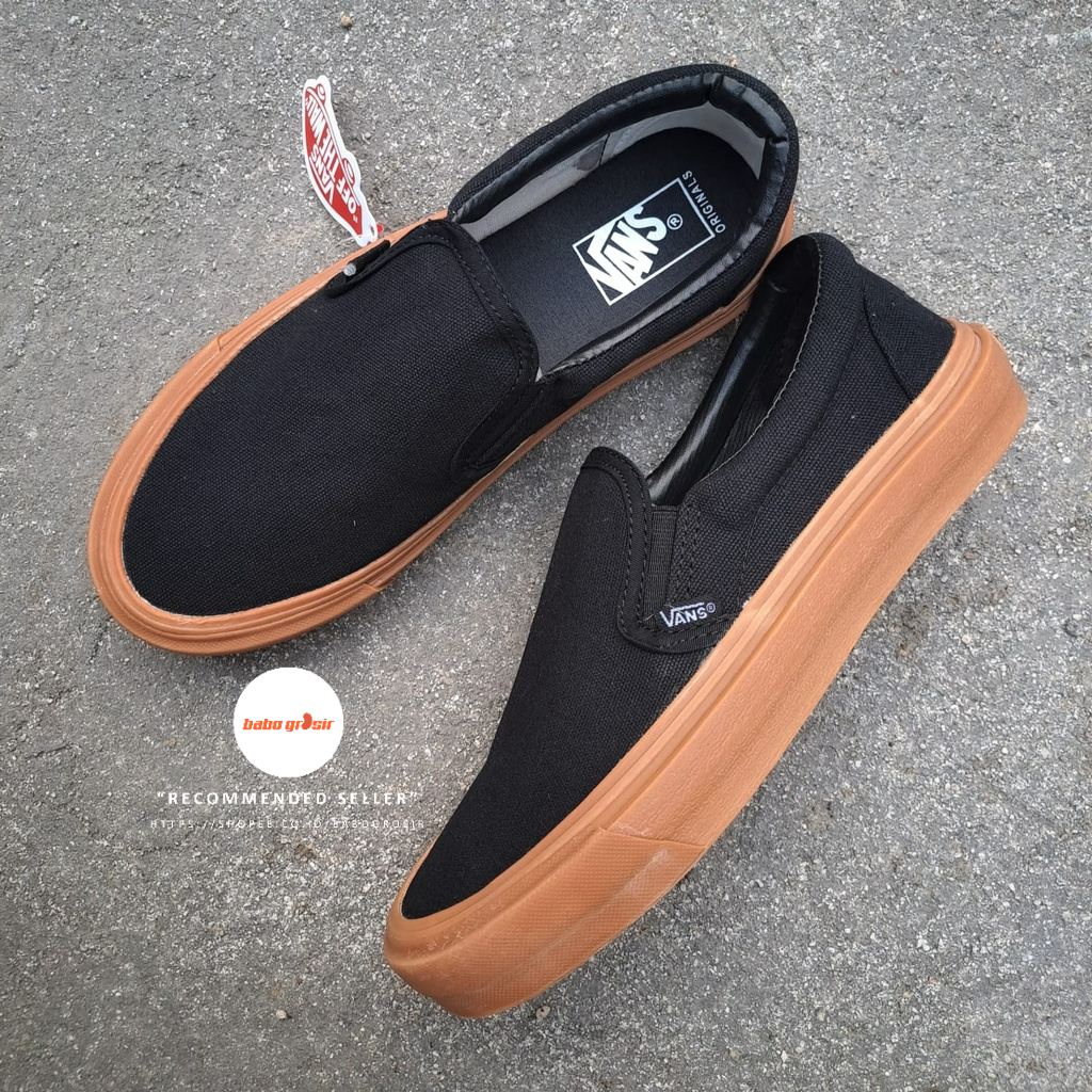 PROMO Sepatu Vans Slip On Black GUM OG Premium, Import Quality, Upper Kanvas, Waffle DT, Harga Termurah, Kualitas Terbaik dan Terjamin