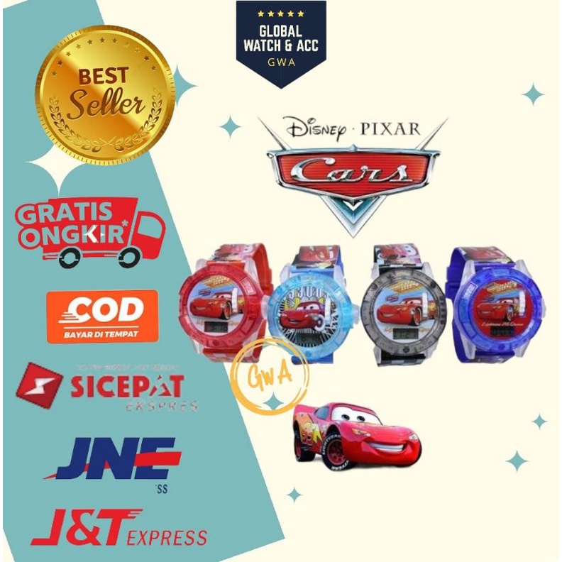 Jam tangan anak laser musik karakter Cars