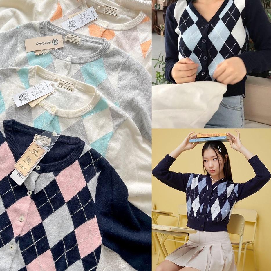 Murah Banget Good Day Argyle Wool Cardigan