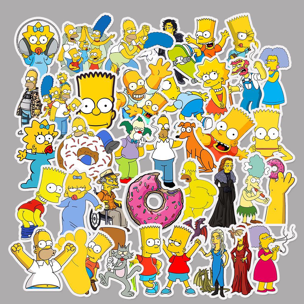 50Pcs/Lot Vinyl The Simpsons Stickers Anime Cartoon Sticker For Skateboard Luggage Laptop Guitar Fridge Phone Car Decal Stickers