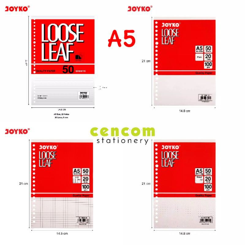 

Loose Leaf Isi Kertas File Binder Joyko Grid Dot Plain Rule A5-100GR 50 100 Lembar