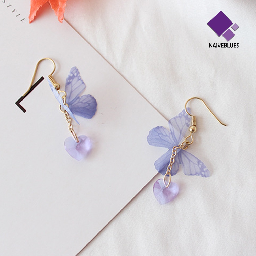 Anting Kait Model Butterfly Heart Menjuntai Gaya Elegan Untuk Wanita