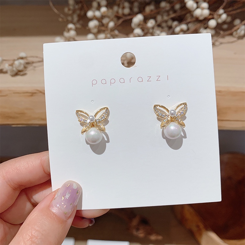 Korean Fashion Diamond Pearl Butterfly Women's Stud Earrings Earrings For Girlfriend Gifts Best Factory Wholesale In Stock