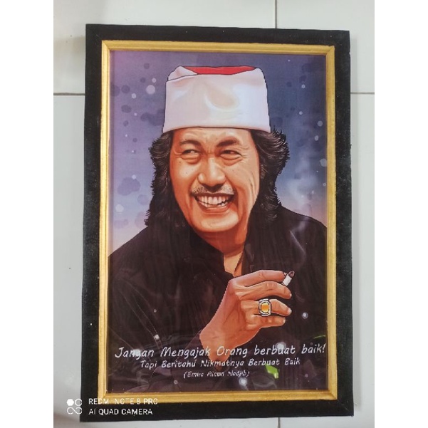 Hiasan dinding cetak gambar lukisan cak Nun plus bingkai ukuran 45x65cm