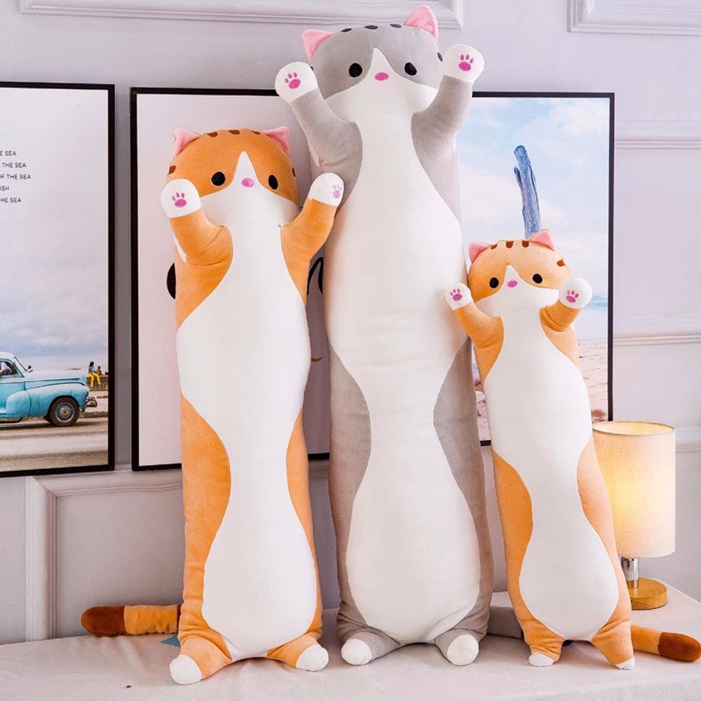 QUINTON kawaii Long Cat Pillow Gift for Kids Girl Stuffed Toys Plush Toy Cute Hug Doll Home Decor Stuffed Animal Cotton Doll Soft Sleeping Pillow/Multicolor