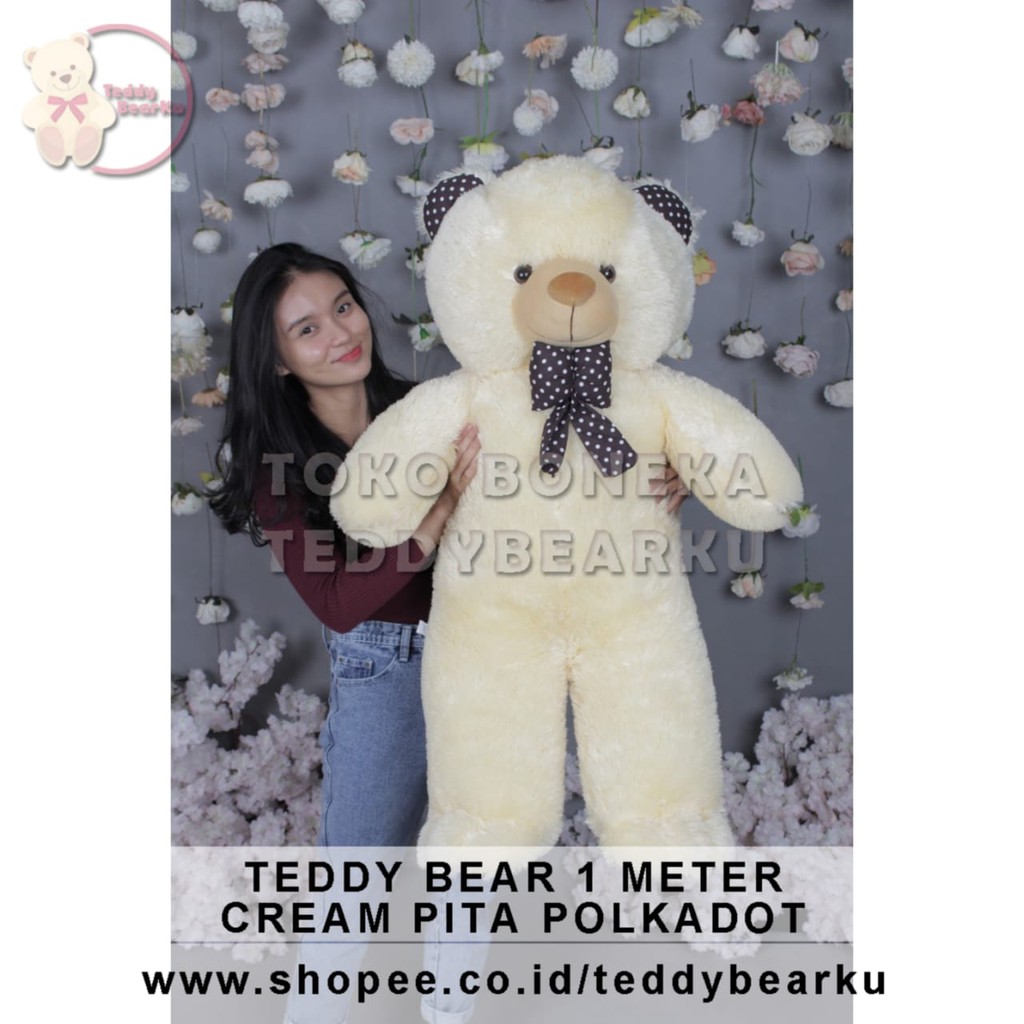 Boneka Teddy Bear Jumbo 1 Meter Pita Polkadot CREAM