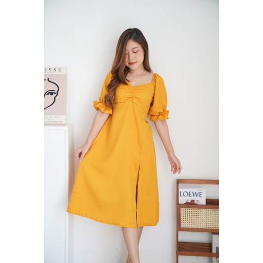 Susyan Dress Casual Midi Terusan Dress Kondangan Korea Fashion Dress Wanita - meganshoping