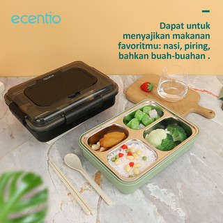 ecentio（Gratis 2 set peralatan makan）1000ml Stainless Steel 304 Kotak