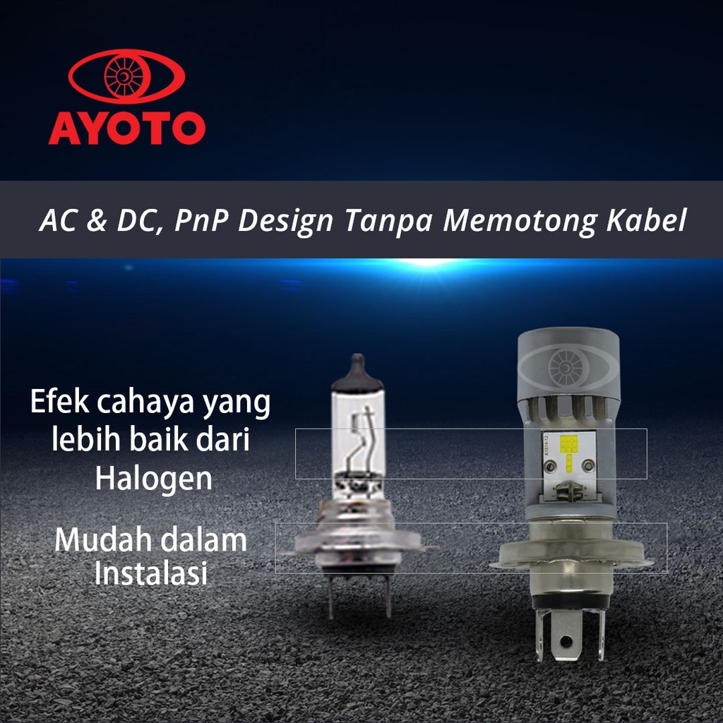 Lampu Motor LED Utama Putih Kuning Ayoto A2 H4 Soket H4 45 Watt HI LOW