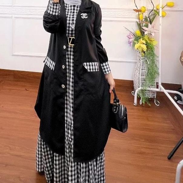 ➩ R.A - Chiki Set Premium Setelan Gamis Blazer Korean Style Wanita Dress Maxi 2in1 Fashion Muslim ➸