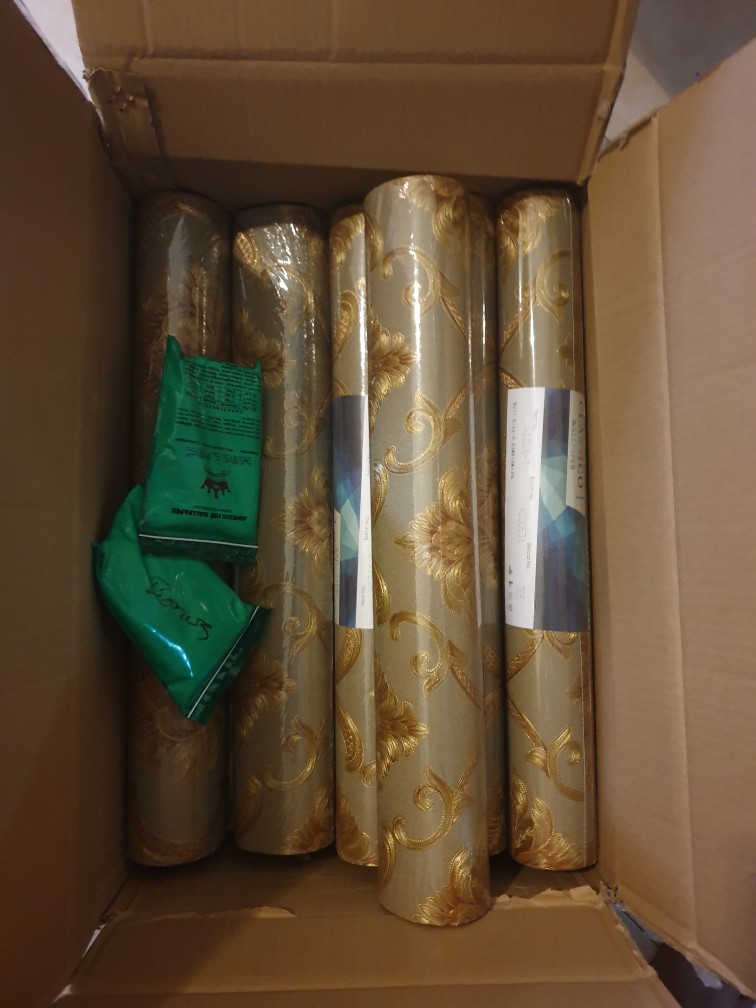 Wallpaper Dinding Klasik Biru Cream Gold Abu Mewah Emboss