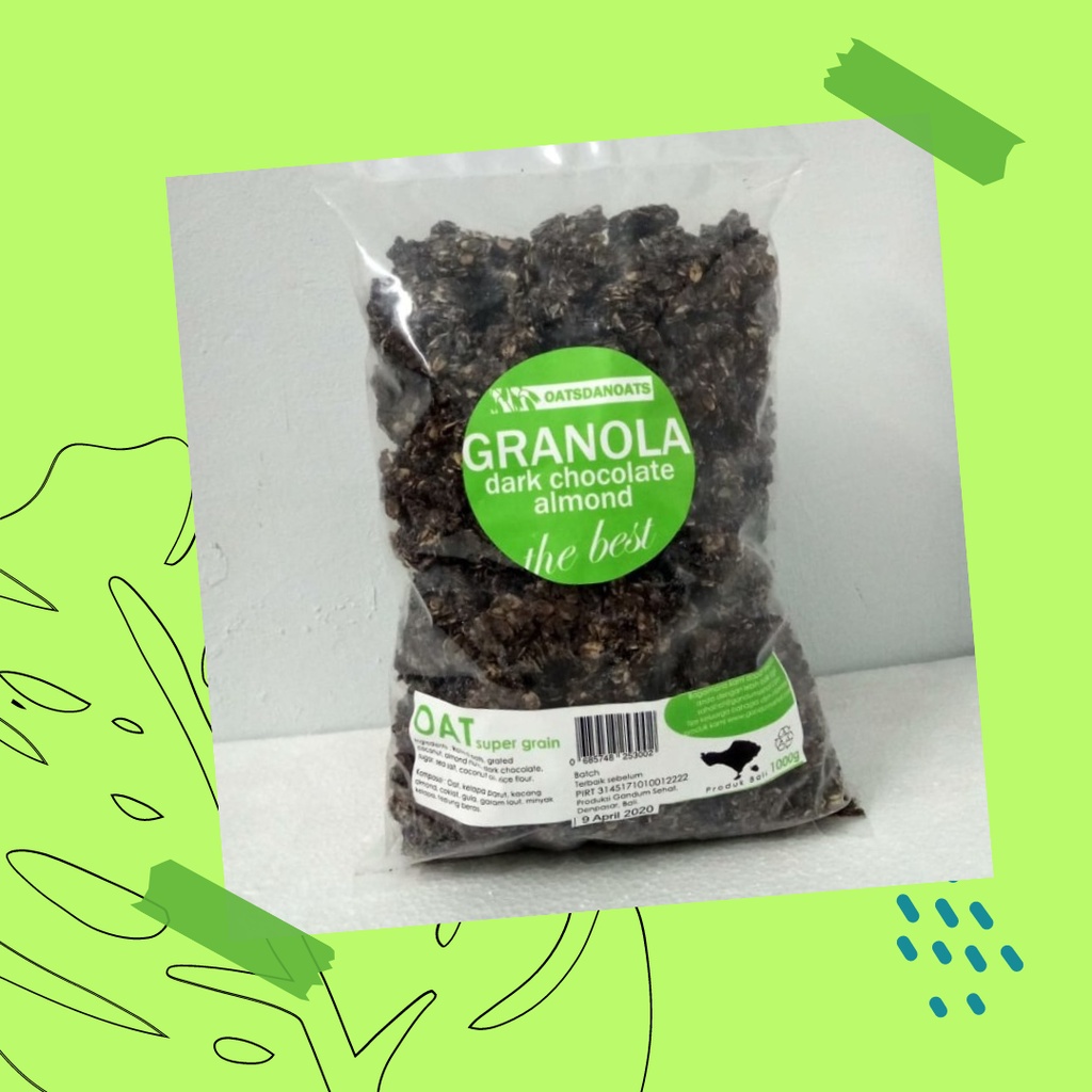 

NATURAL GRANOLA 1KG DARK CHOCOLATE ALMOND OATSDANOATS CEMILAN DIET SEHAT RENDAH KALORI SEREAL OATMEAL BITES CREATION MAKANAN GANDUM