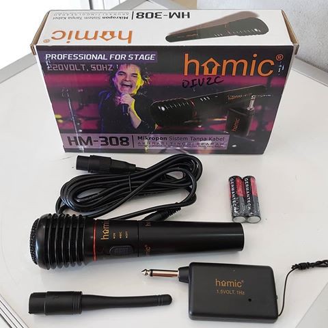 Homic 308 Mic Wireless Dan Kabel Mikrofon 2 Sistem ORI